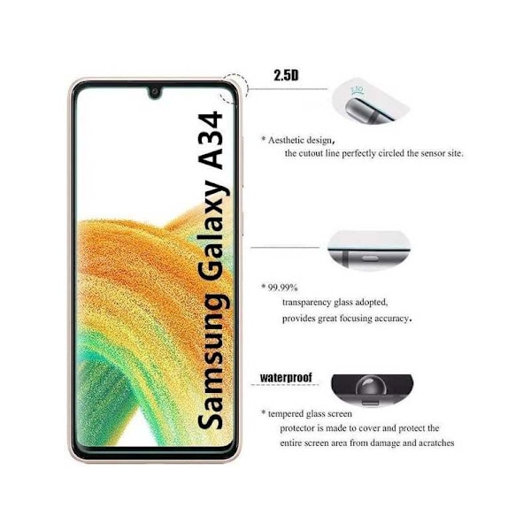 2-PACK Samsung A34 5G FullFrame® 0,26 mm 9H hærdet glas Transparent
