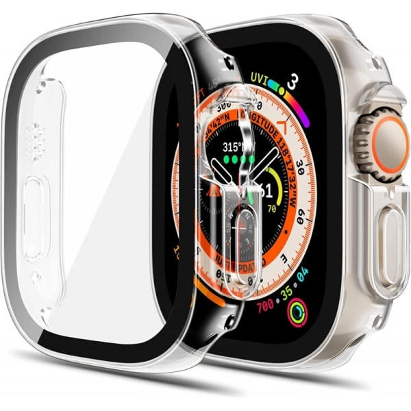 Apple Watch 49mm Ultra Stötdämpande Skal 9H Härdat Glas 2in1 Tra Transparent