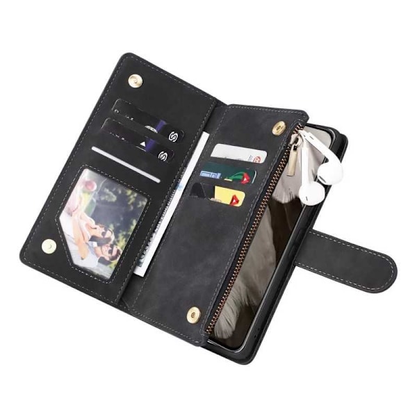 Google Pixel 8 Multifunktionellt Plånboksfodral Zipper 8-Fack Svart