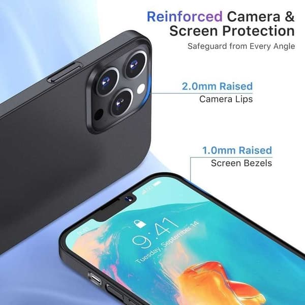 iPhone 12 Pro Erittäin ohut kumipinnoitettu mattamusta Cover Basic V2 Black