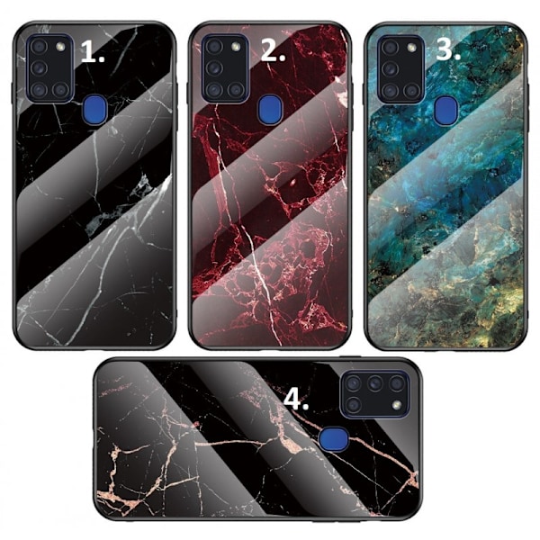 Samsung A21s Marmorskal 9H Härdat Glas Baksida Glassback V2 Green Emerald Green