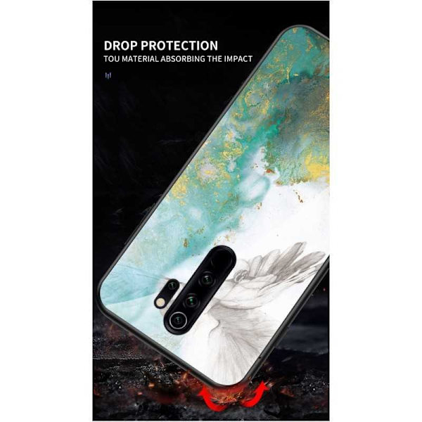 Redmi Note 8 Pro Marble Shell 9H Glasbagside Glasbagside V2 Black Svart/Guld
