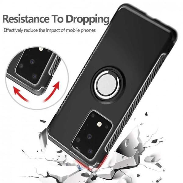 Samsung S20 Ultra Practical iskunkestävä kotelo sormustelineellä V2 Black