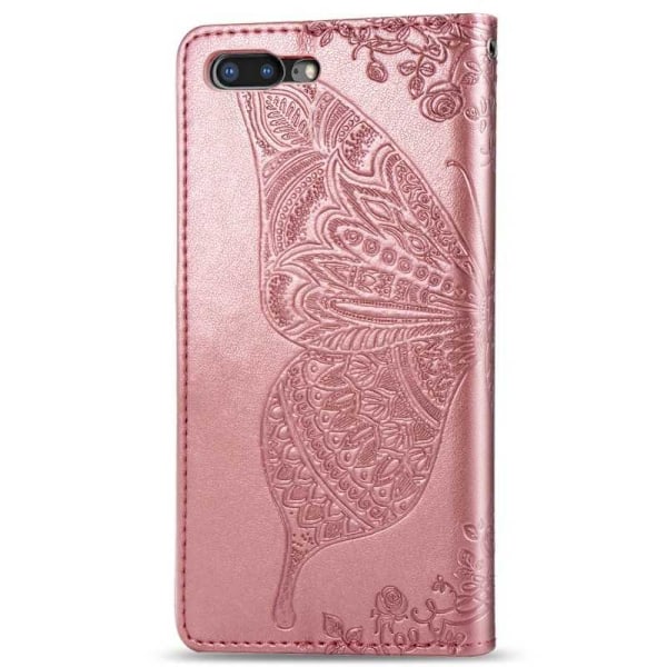 iPhone 7 Plus / 8 Plus -lompakkokotelo PU-nahkainen 4-POCKET Motif Butterfly Grå