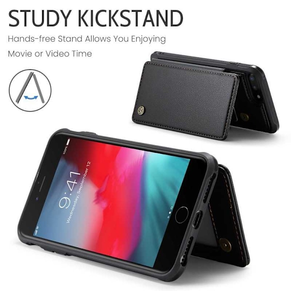 CaseMe iskunkestävä kansi korttitelineen jalusta 4-lokeroinen iPhone 7 Plus / 8 Plus musta