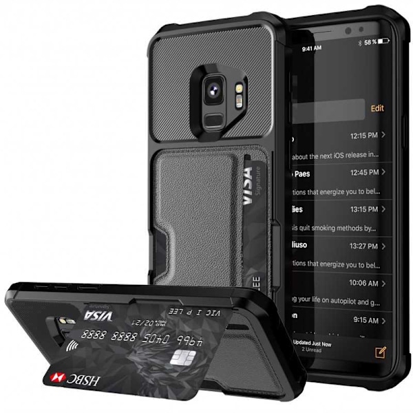 Samsung S9 Plus Iskunkestävä kansi korttilokerolla Solid V2 Black