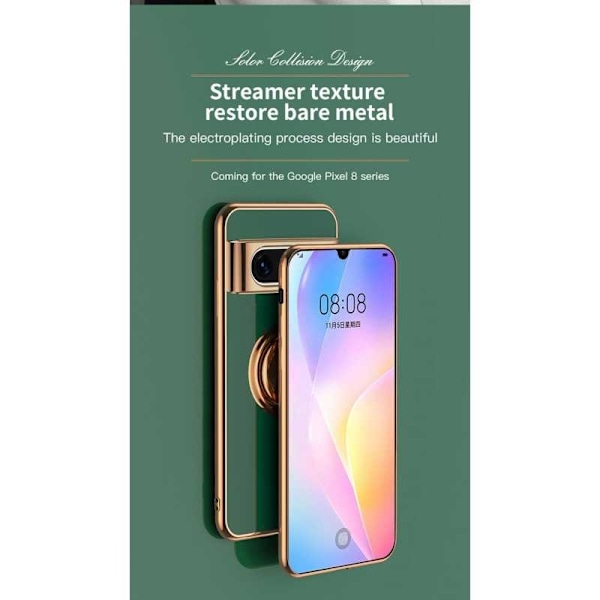 Tyylikäs ja iskunkestävä Google Pixel 8 Pro -kotelo, jossa on Flawless sormusteline Mörkgrön