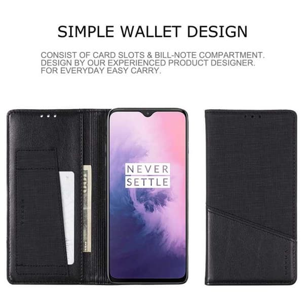OnePlus 7 tyylikäs PU-nahkakotelo RFID-estolla Black