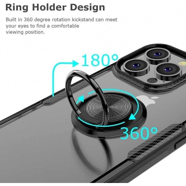 iPhone 15 Pro Praktisk Stöttåligt Skal med Ringhållare V4 Transparent