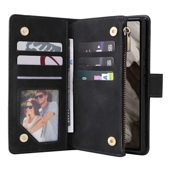 Google Pixel 7A multifunktionelt pung etui Lynlås 8-lomme Black