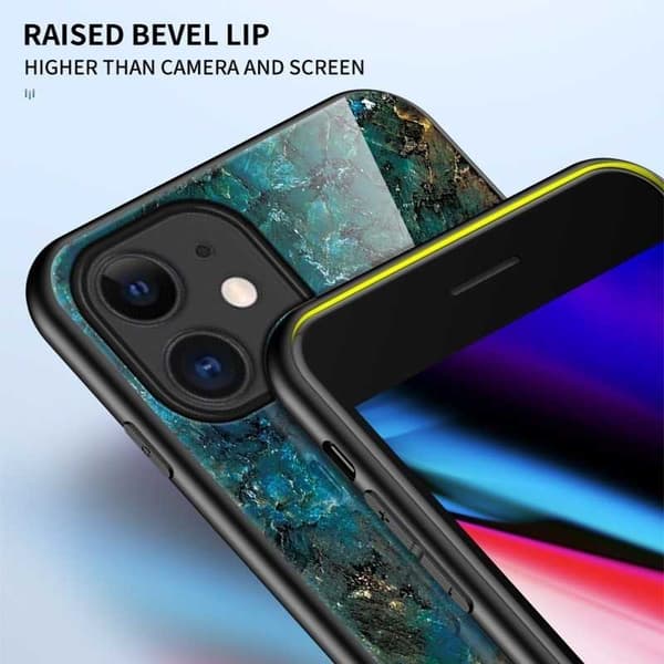 iPhone 13 Mini Marble Shell 9H karkaistu lasi tausta Glassback V2 MultiColor Svart/Guld