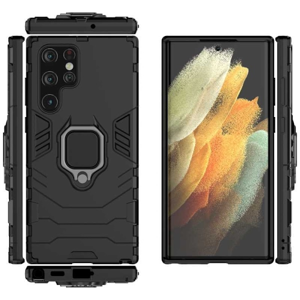 Samsung S22 Ultra Iskunkestävä Suojakuori ThinArmor Sormustelineellä Black