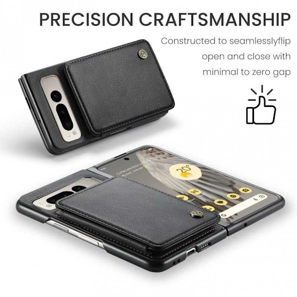 CaseMe Shockproof Cover Kortholder Stander 4-rums Google Pixel Fold Sort