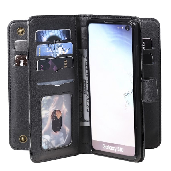 Samsung S10 Praktisk Plånboksfodral med 11-Fack Array V2 Svart