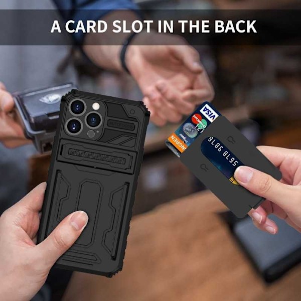 iPhone 13 Pro Iskunkestävä kansi Jalusta ja korttipaikka ThinArmor V3 Black