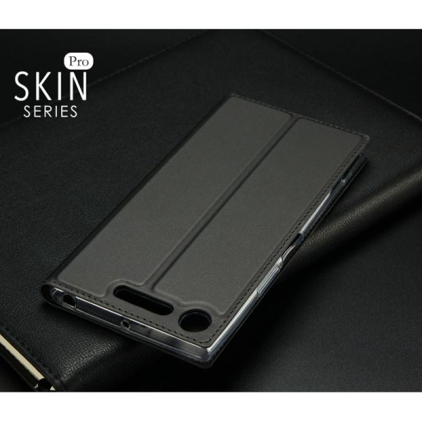 Xperia XZ1 Flip Case Skin Pro korttilokerolla Svart