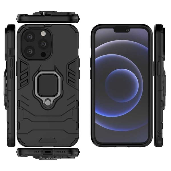 iPhone 13 Pro Max iskunkestävä kotelo rengaspidikkeellä ThinArmor Black
