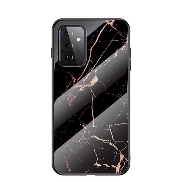 Samsung A72 5G Marble Shell 9H hærdet glasbagside Sort/guld glasbagside V2 Black