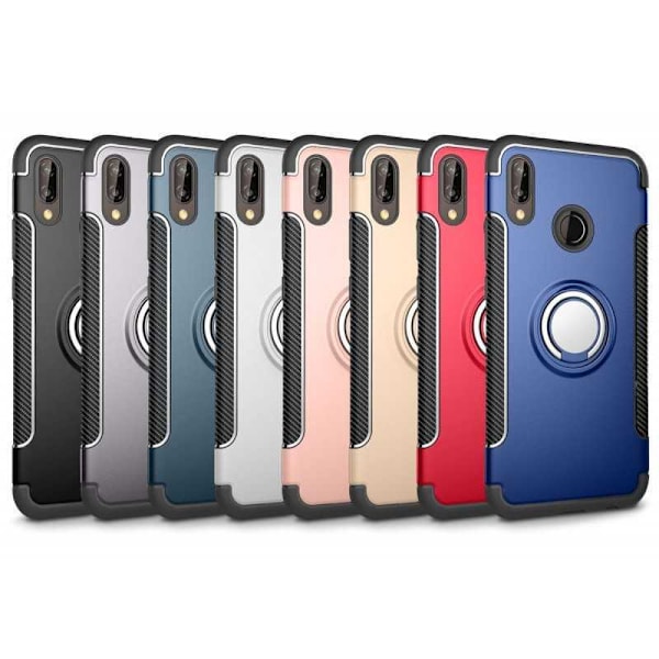 Huawei P20 Lite käytännöllinen iskunkestävä suojus sormustelineellä V2 Svart