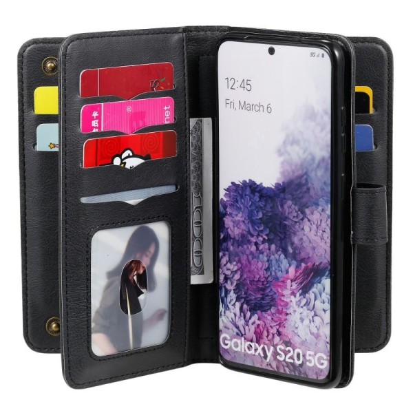 Käytännöllinen Samsung S20 -lompakkokotelo, jossa on 11 taskua A Black