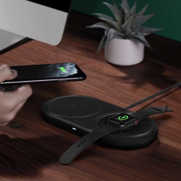2-in-1 Baseus Planet Trådlös Laddare + Sladdspole Vit
