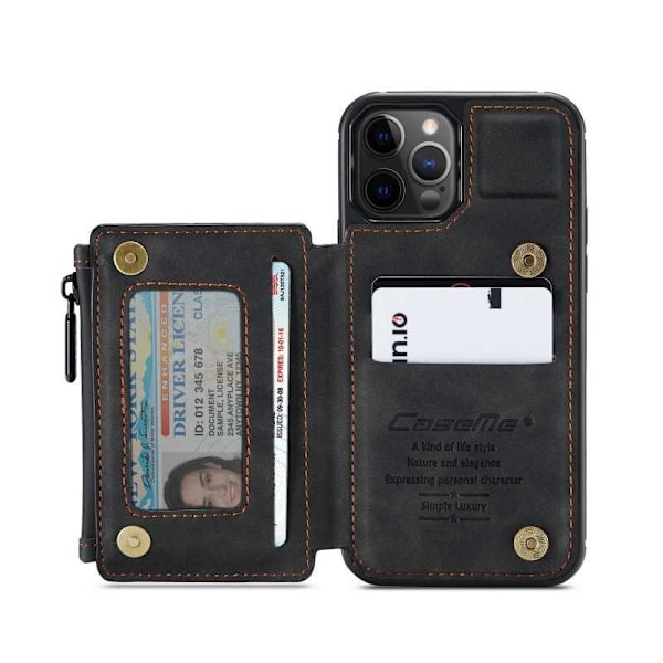 iPhone 12 Pro Cover Kortholder & Lynlås 4-RUMMES CaseMe Flippr Black