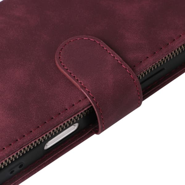 iPhone 16 Pro Max Multifunktionellt Plånboksfodral Zipper 8-Fack Vinröd