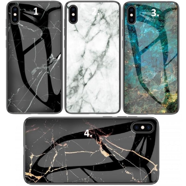 iPhone X / XS Marmerskall 9H herdet glass Back Glassback V2 Black Svart/Vit