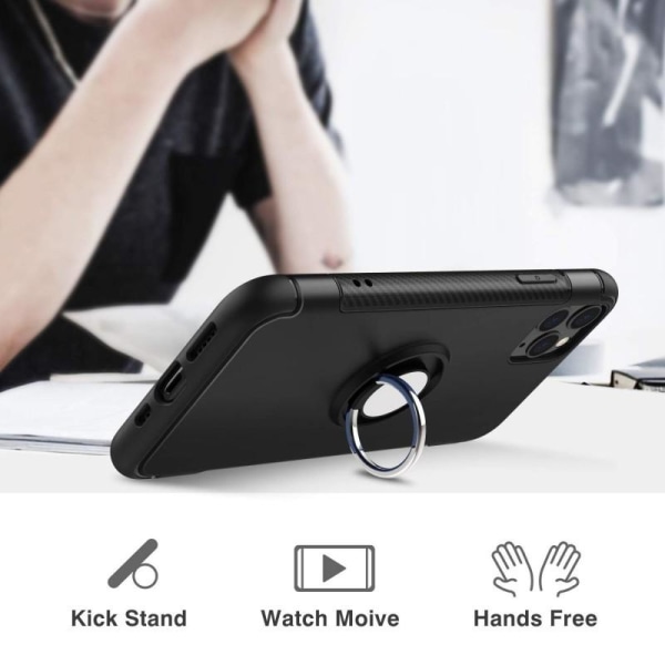 iPhone 11 Pro Max Käytännöllinen iskunkestävä suojus sormustelin Black
