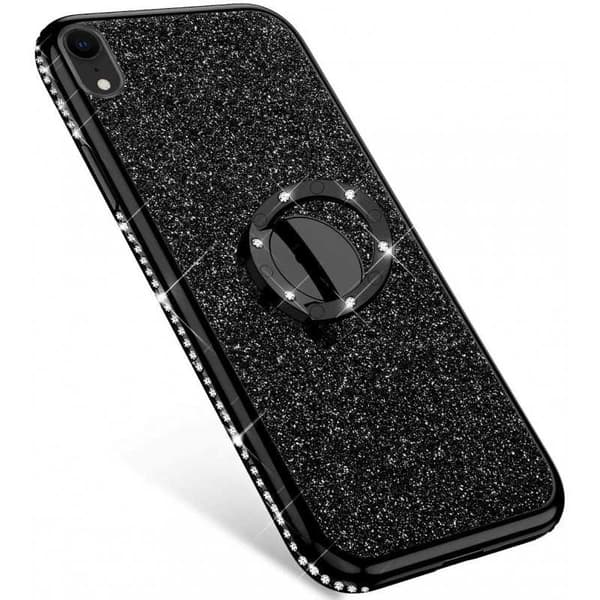 iPhone XR iskunvaimenninkotelo, jossa sormusteline tekojalokivi Rosenguld