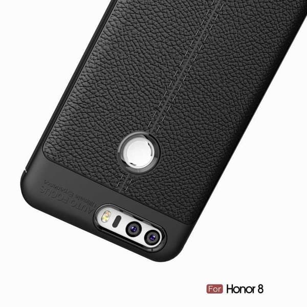 Honor 8 Stöttåligt & Stötdämpande Skal LeatherBack Svart