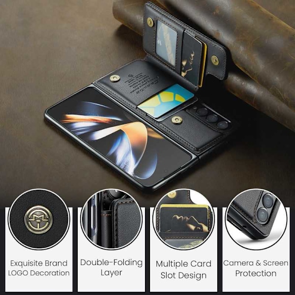 CaseMe Shockproof Cover Kortholder Stander 4-rums Samsung Z Fold 4 Sort