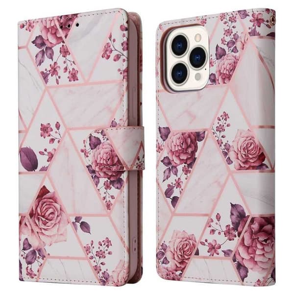 iPhone 13 Pro Max Trendikäs lompakkokotelo Sparkle 4-FACK Rosa