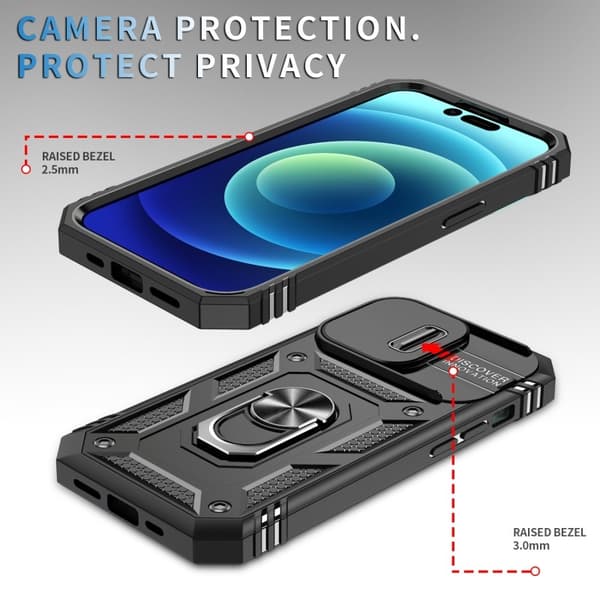 iPhone 14 Pro Max Hybridskal med Ringhållare & Kameraskydd - Svart