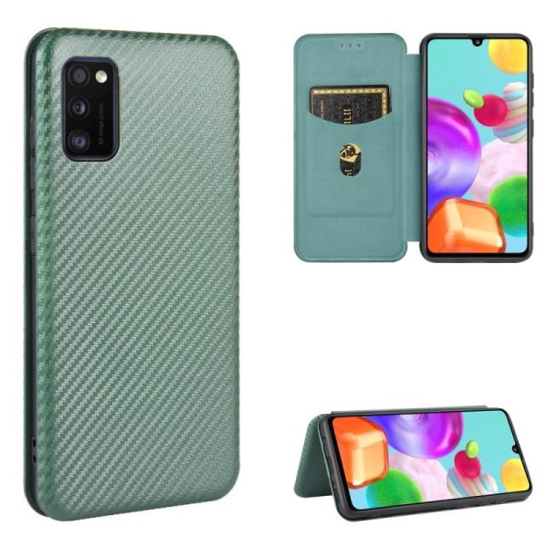 Samsung A41 Flip Case -korttipaikka CarbonDreams Green Green