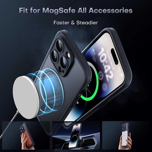 3in1 komplet iPhone 14 Pro Max stødabsorberende etui MagSafe-kompatibel - Sort