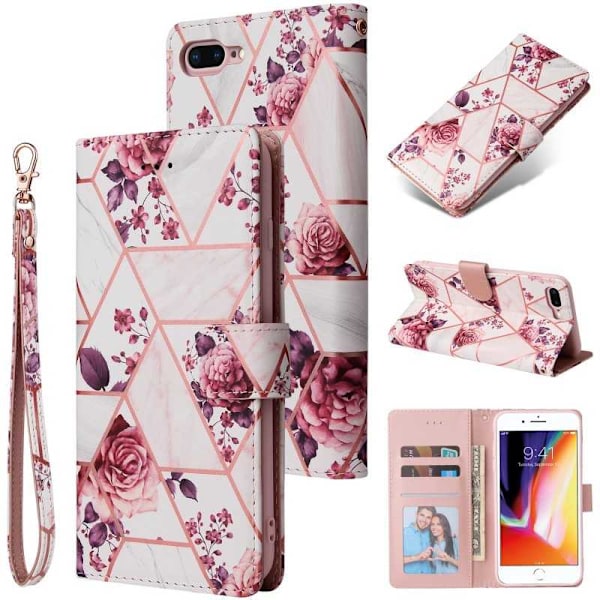 iPhone 7 Plus / 8 Plus Trendy lommebokveske Sparkle 4-FACK Pink