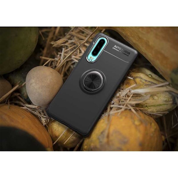 Huawei P30 Praktisk Stöttåligt Skal med Ringhållare V3 Svart