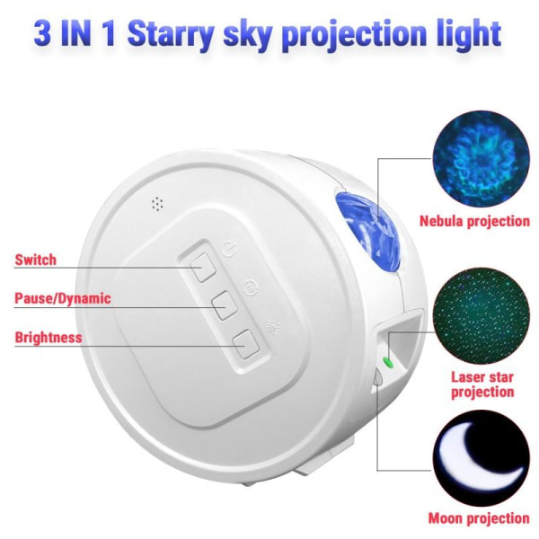 Stjärnprojektor Rymdlampa i LED & Bluetooth Högtalare V2 Vit