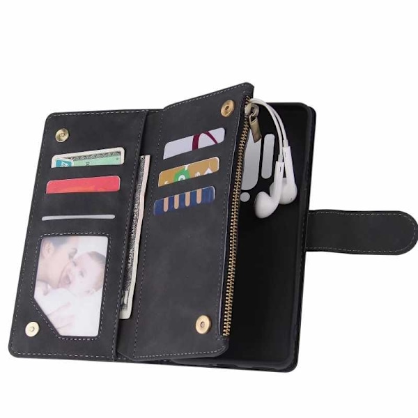 OnePlus 8 Pro Multifunktionellt Plånboksfodral Zipper 8-Fack Svart