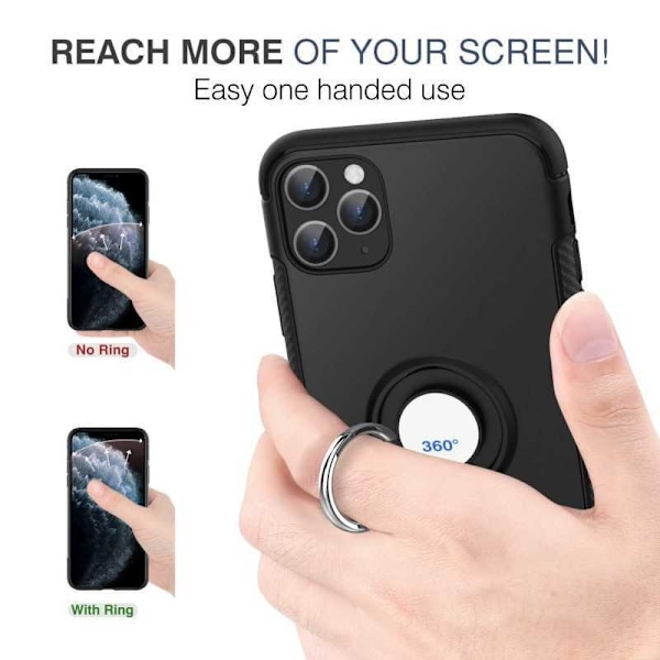 iPhone 11 Pro Praktisk Stöttåligt Skal med Ringhållare V2 Svart