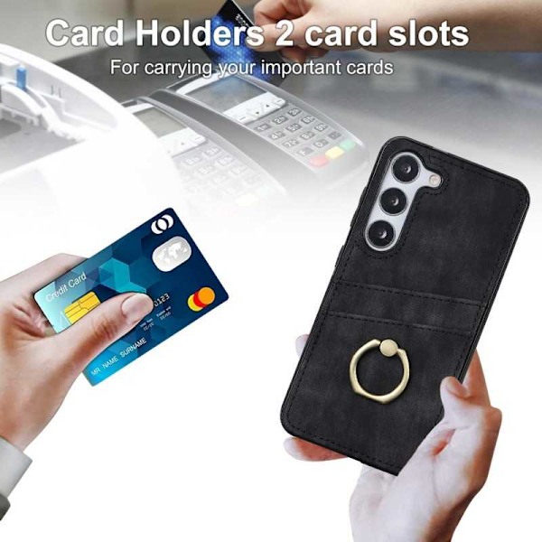 Samsung S23 Plus mobilcover med kortholder Retro V4 Svart