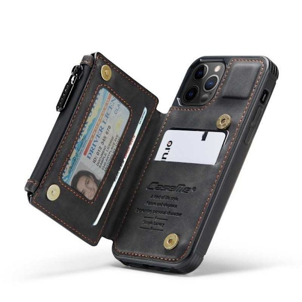 iPhone 13 Pro Max Skal Korthållare & Dragkedja 4-FACK CaseMe Flippr Svart