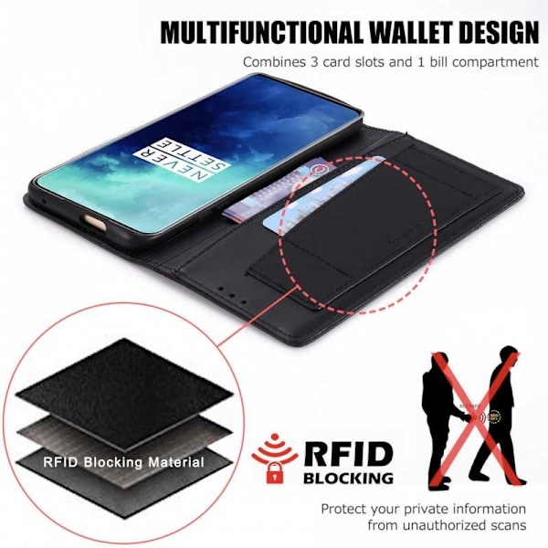 OnePlus 7T Pro Elegant Fodral i PU-Läder med RFID Block Svart