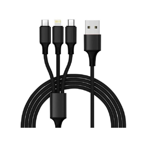 3in1 USB-C / Lightning / Micro USB kestävä kaapeli QC 3.0 Black