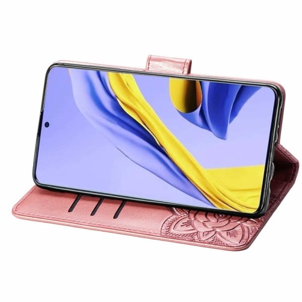Samsung A51 4G Pung Etui PU Læder 4-LOMMES Motiv Sommerfugl Pink gold