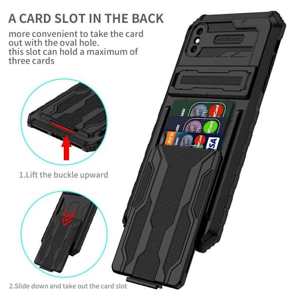 iPhone XS Max Iskunkestävä kansi Jalusta ja korttipaikka ThinArmor V3 Black