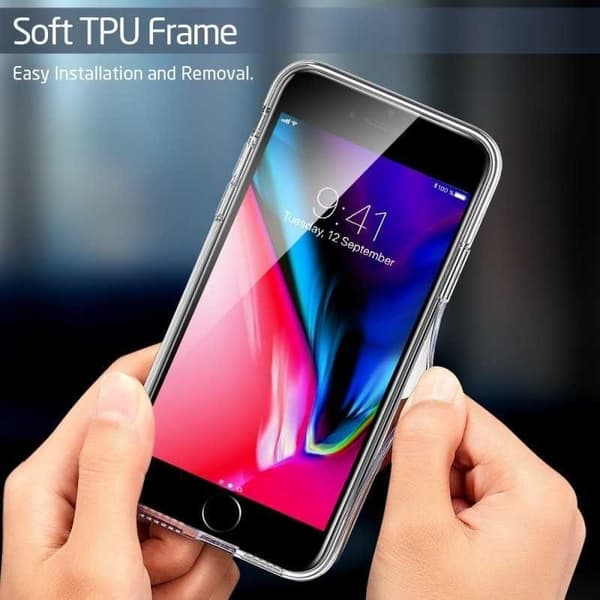 iPhone 7 Plus Stötdämpande Skal 9H Glas Baksida Glassback Transparent