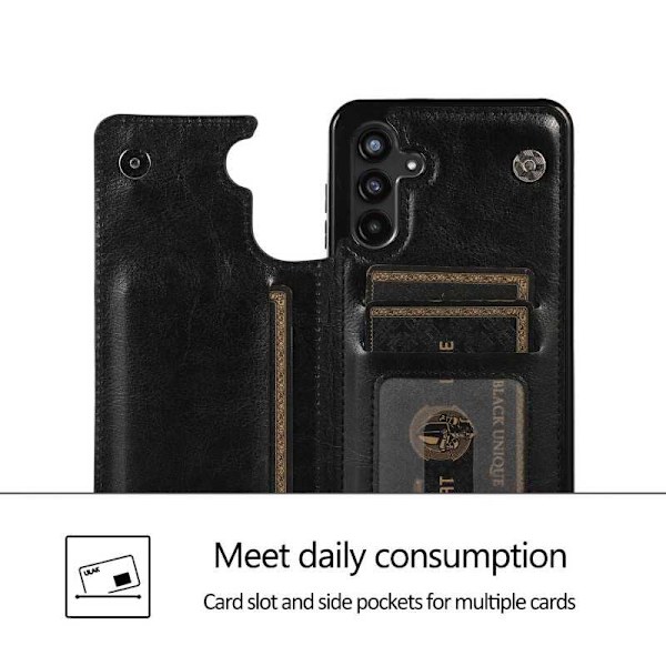 Samsung A13 5G / A04s iskunkestävä kansikorttipidike 3-taskuinen Flippr Black