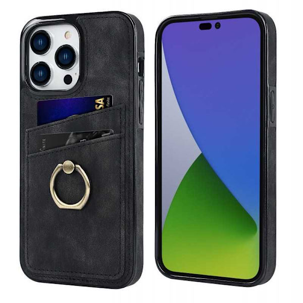 iPhone 14 Pro mobilcover med kortholder Retro V4 Svart